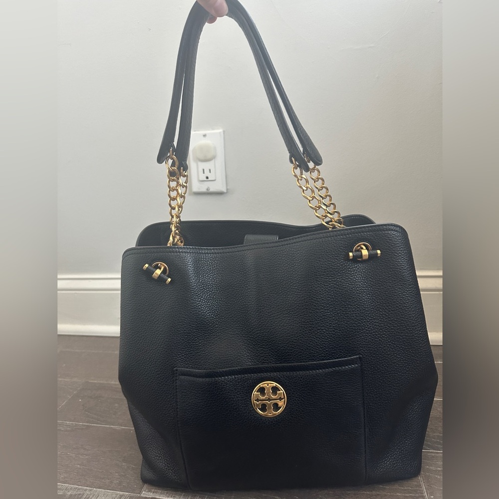 Tory Burch Black Tote with Gold Accents - Picture 6 of 8